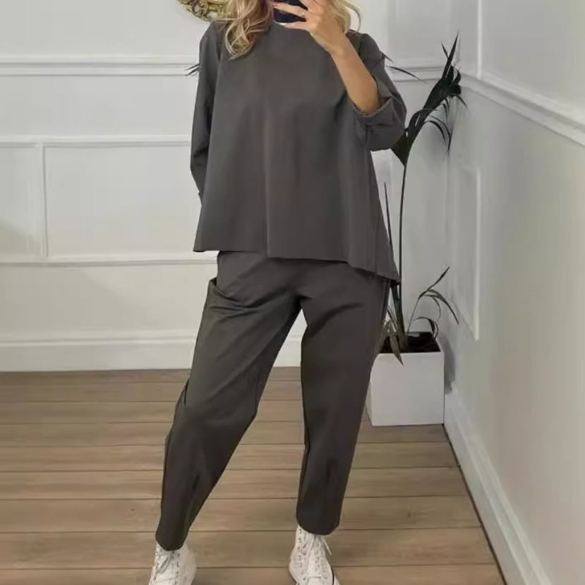 🍂Herbst-Spezial 50% Rabatt✨Lässiges, einfarbiges, langärmliges 2-teiliges Set für Damen