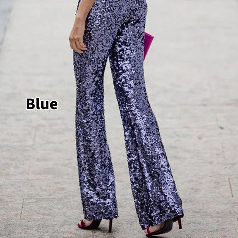 Diva Pailletten High-Waist Hose mit elastischem Bund und Schlag