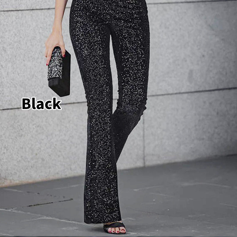 Diva Pailletten High-Waist Hose mit elastischem Bund und Schlag