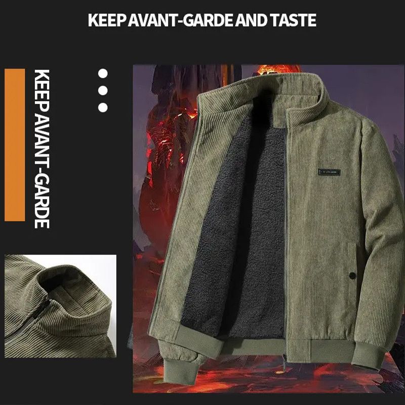 Thermogefütterte lässige Cordjacke mit Reißverschluss und Stehkragen für Herren