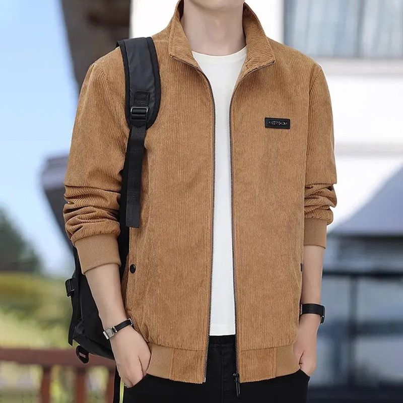 Thermogefütterte lässige Cordjacke mit Reißverschluss und Stehkragen für Herren