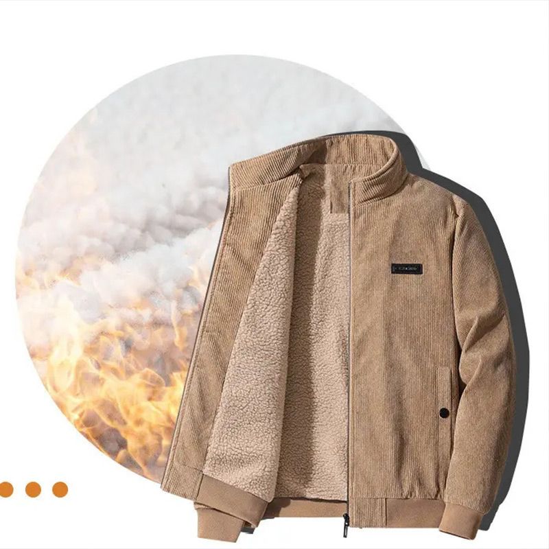 Thermogefütterte lässige Cordjacke mit Reißverschluss und Stehkragen für Herren