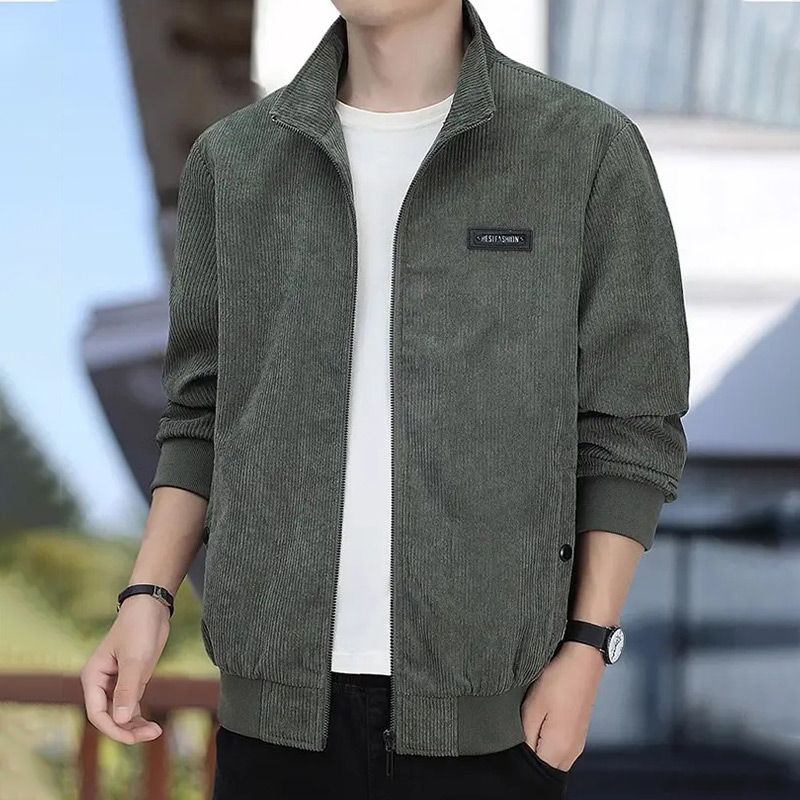 Thermogefütterte lässige Cordjacke mit Reißverschluss und Stehkragen für Herren
