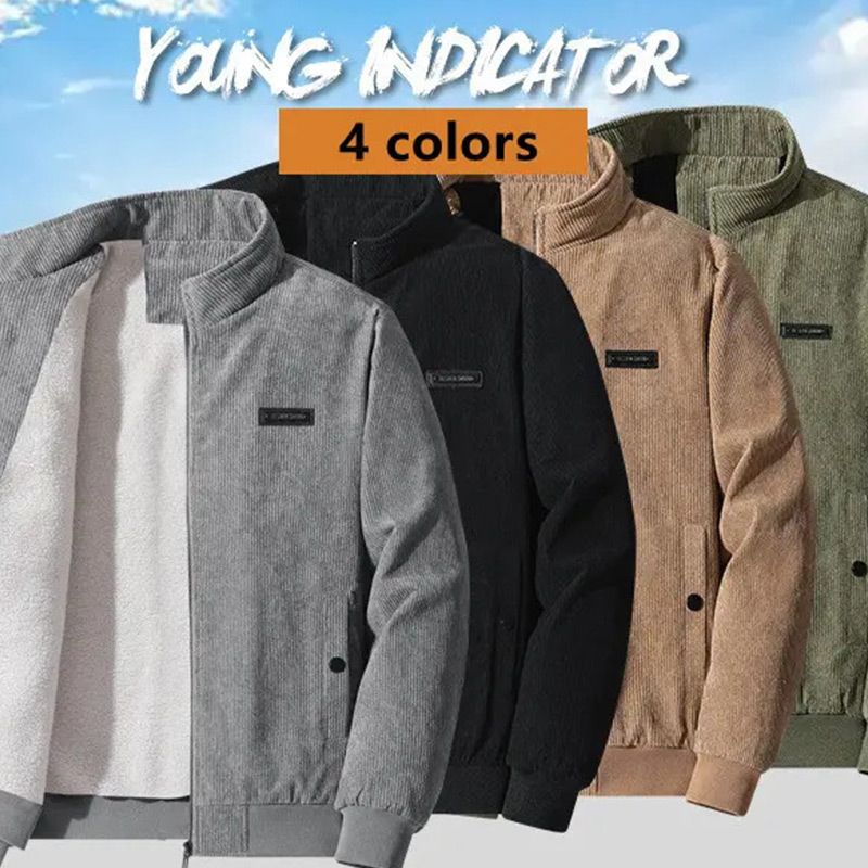 Thermogefütterte lässige Cordjacke mit Reißverschluss und Stehkragen für Herren