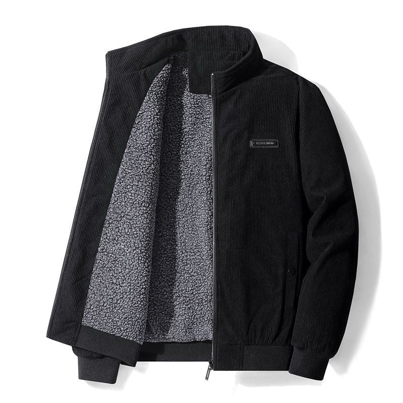 Thermogefütterte lässige Cordjacke mit Reißverschluss und Stehkragen für Herren