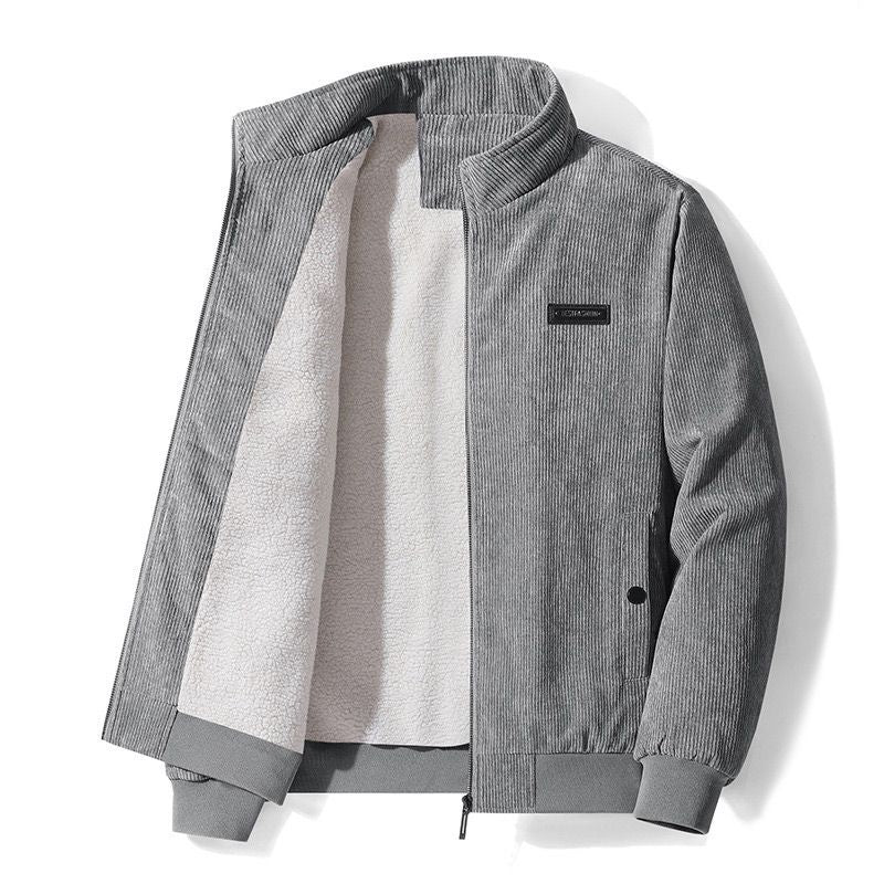 Thermogefütterte lässige Cordjacke mit Reißverschluss und Stehkragen für Herren