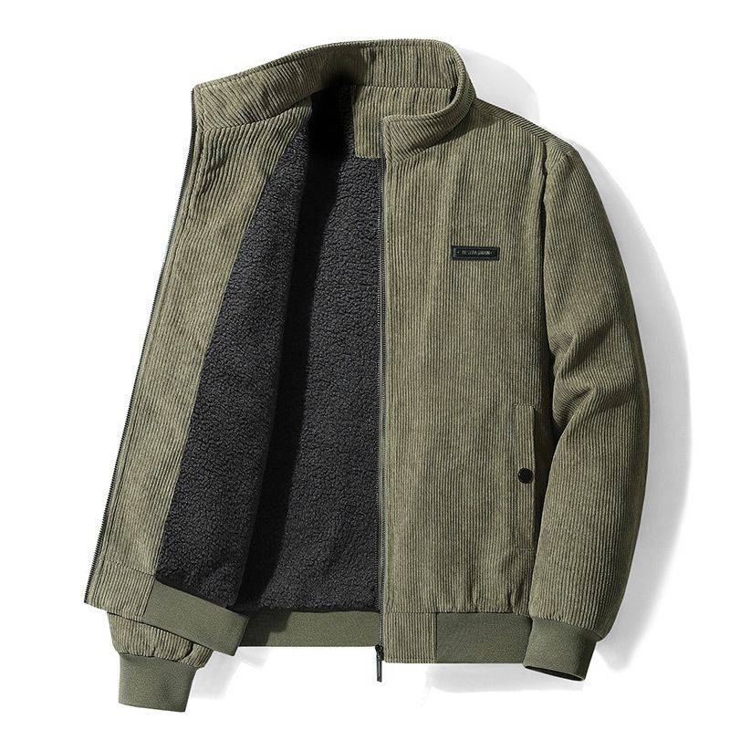 Thermogefütterte lässige Cordjacke mit Reißverschluss und Stehkragen für Herren