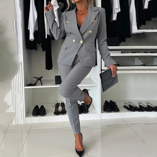 ✨ Superneu 💝49% sparen bei💝 Damen-Anzugset mit doppelreihigem Blazer und maßgeschneiderter Hose