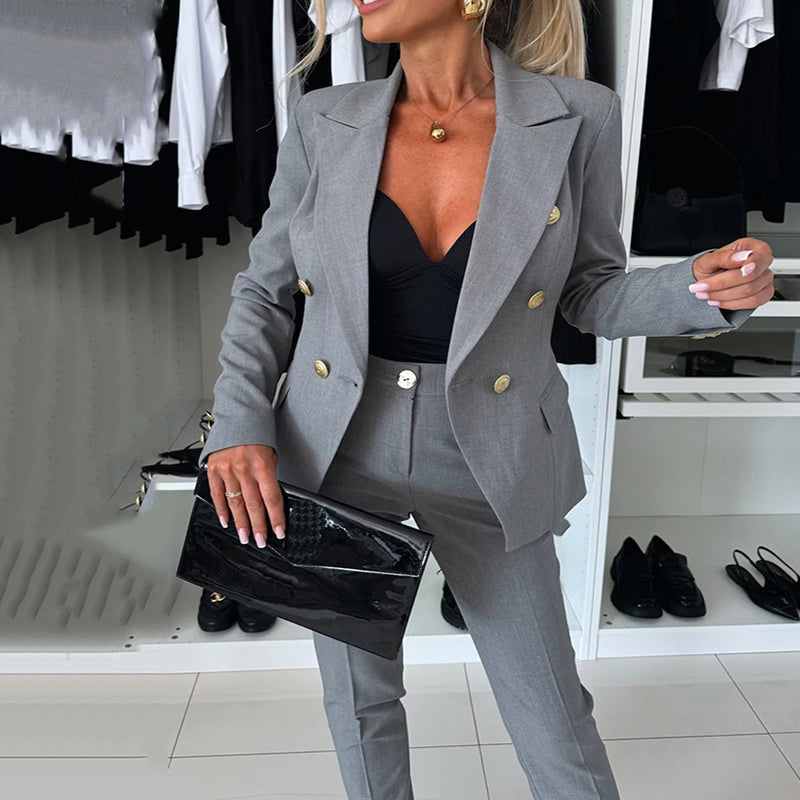 ✨ Superneu 💝49% sparen bei💝 Damen-Anzugset mit doppelreihigem Blazer und maßgeschneiderter Hose