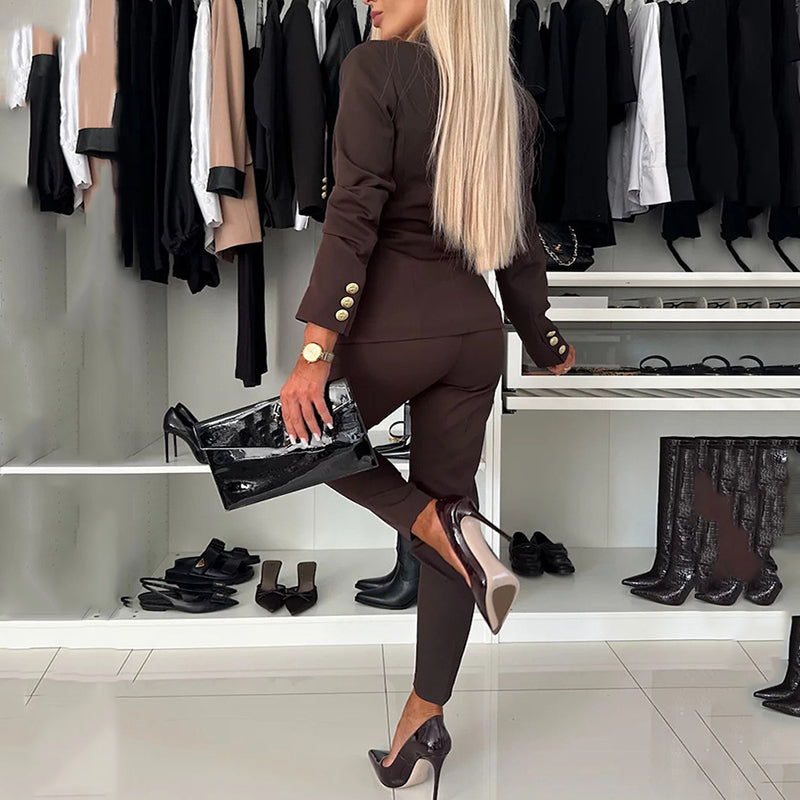 ✨ Superneu 💝49% sparen bei💝 Damen-Anzugset mit doppelreihigem Blazer und maßgeschneiderter Hose