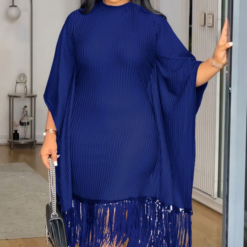 Midikleid in großen Größen mit Pailletten, Fransen und Fledermausärmeln für Damen