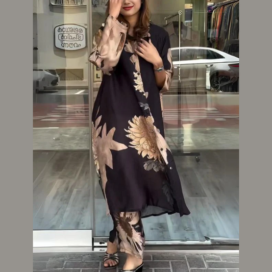 🌸Stilvoll und elegant✨Zweiteiliges Set aus fließendem Hemdblusenkleid für Damen