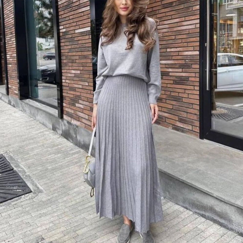 ❤️Was soll ich morgen anziehen?❤️2-teiliges Set aus Rundhalsoberteil und Faltenrock für Damen