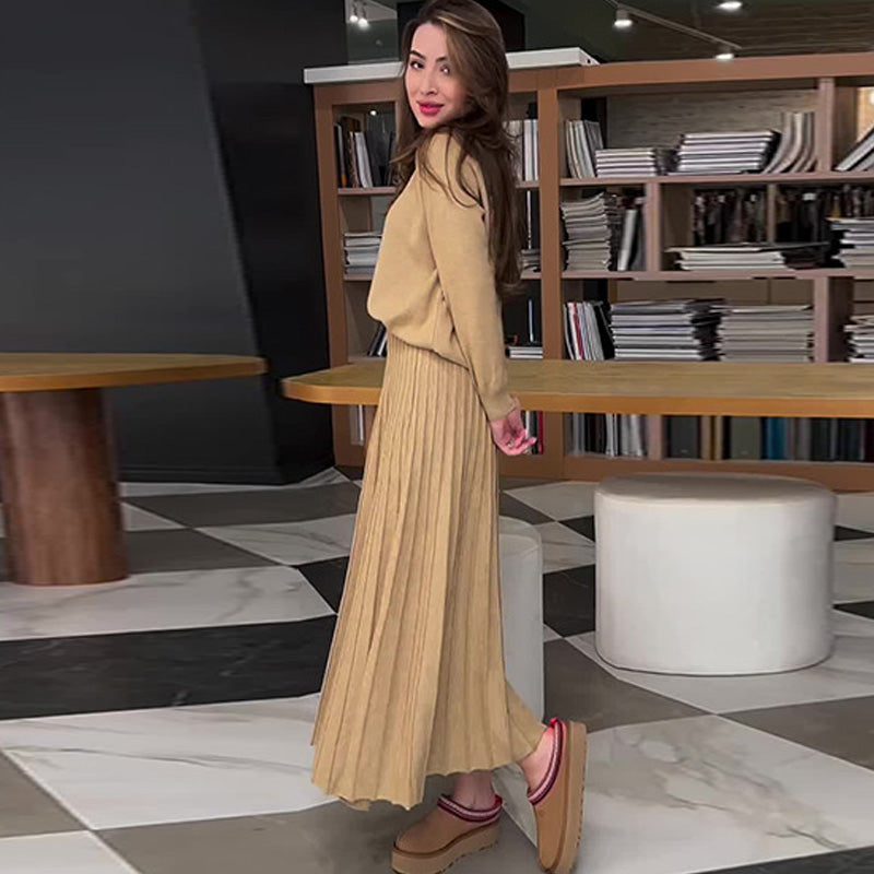 ❤️Was soll ich morgen anziehen?❤️2-teiliges Set aus Rundhalsoberteil und Faltenrock für Damen