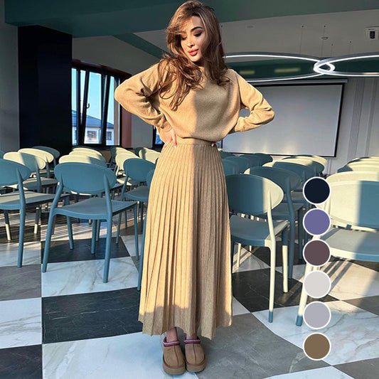 ❤️Was soll ich morgen anziehen?❤️2-teiliges Set aus Rundhalsoberteil und Faltenrock für Damen