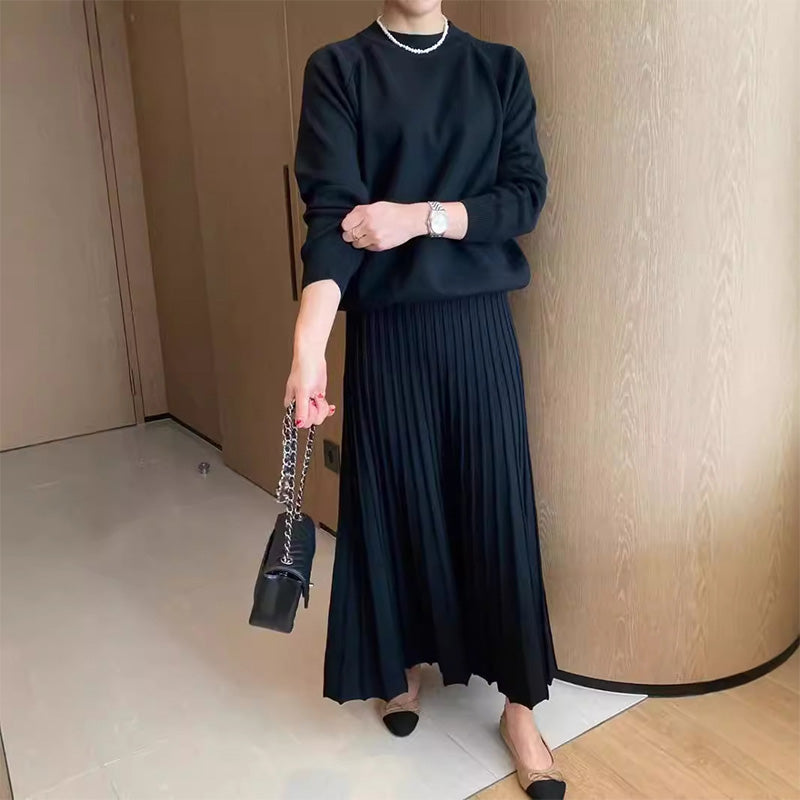 ❤️Was soll ich morgen anziehen?❤️2-teiliges Set aus Rundhalsoberteil und Faltenrock für Damen