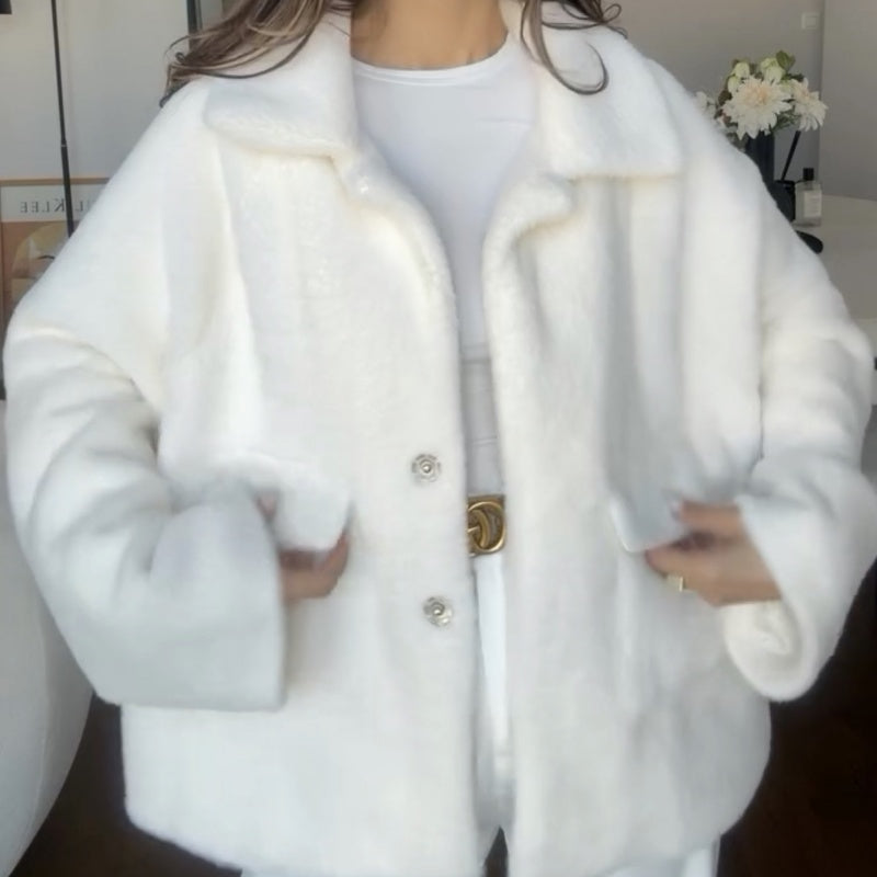❄️🧥Heißer Winterschlussverkauf❄️Lockerer Wintermantel mit Plüsch-Revers für Damen