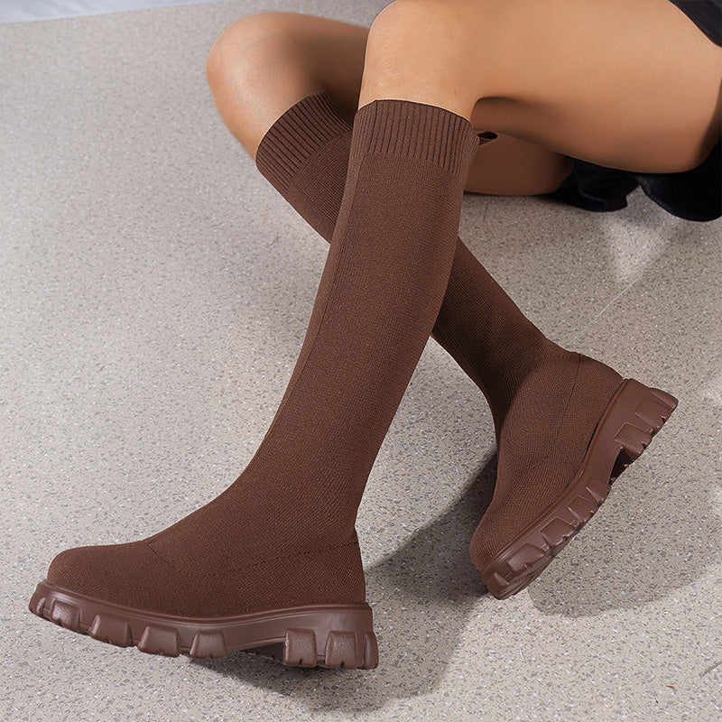 Modische gestrickte kniehohe Stiefel für Damen