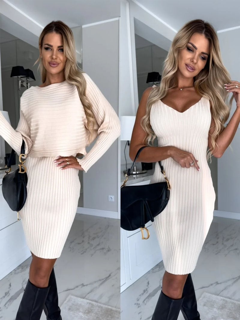 Set aus Strickpullover und Cami-Kleid