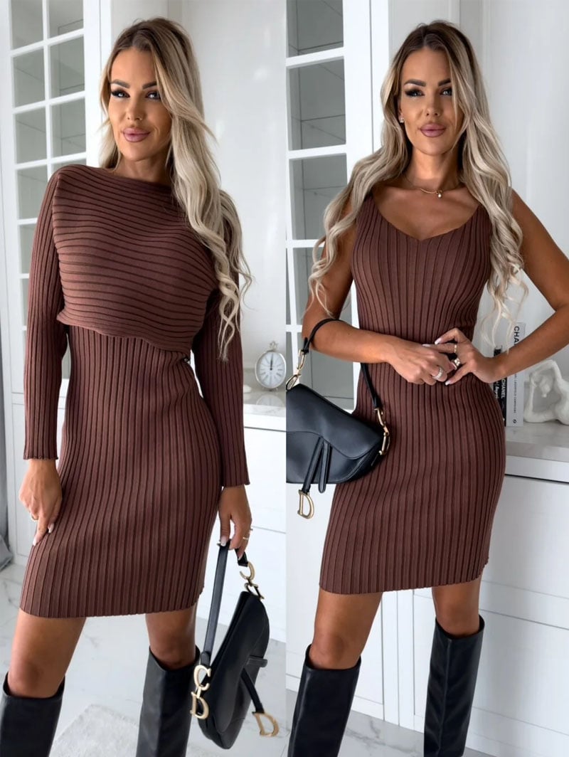 Set aus Strickpullover und Cami-Kleid
