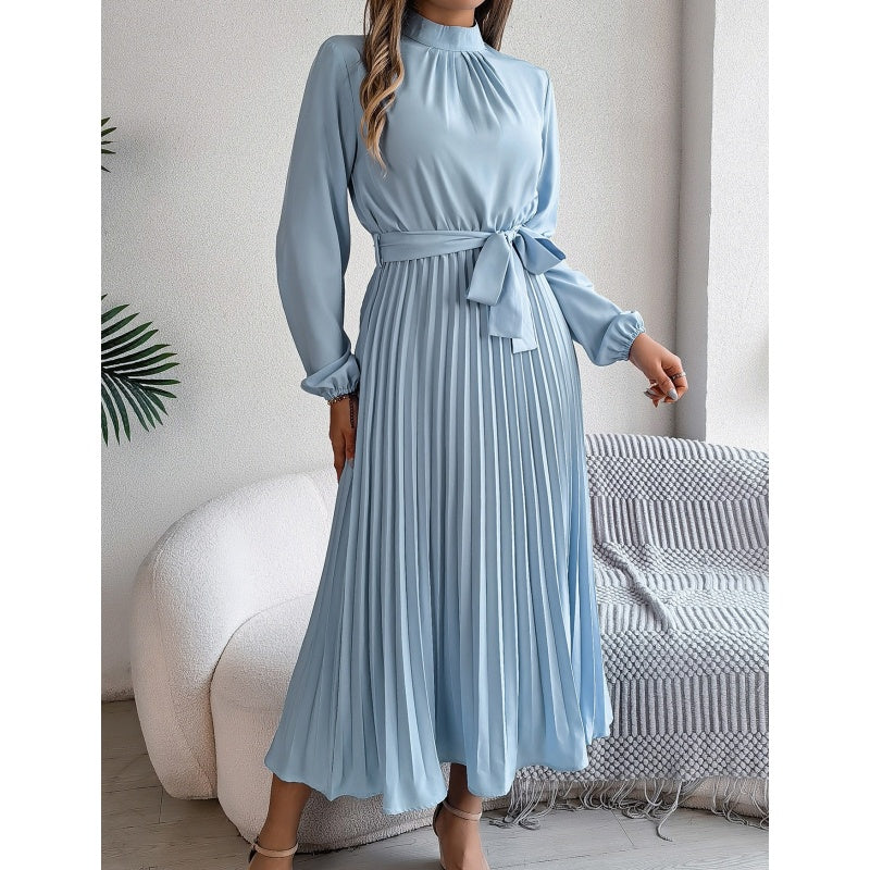 Midikleid für Damen mit hohem Bund, Plissee und Gürtel