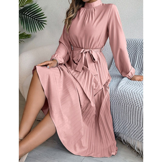 Midikleid für Damen mit hohem Bund, Plissee und Gürtel