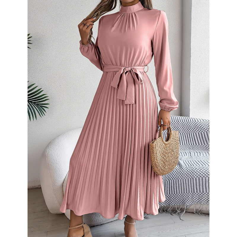 Midikleid für Damen mit hohem Bund, Plissee und Gürtel
