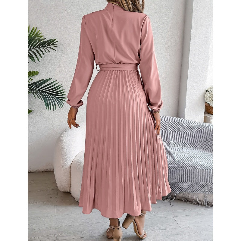 Midikleid für Damen mit hohem Bund, Plissee und Gürtel