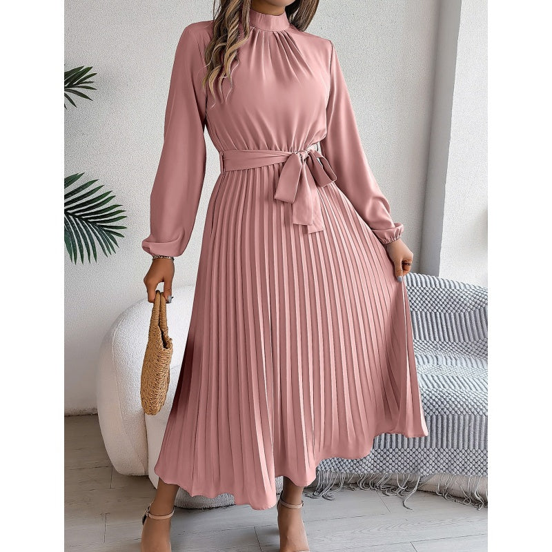 Midikleid für Damen mit hohem Bund, Plissee und Gürtel