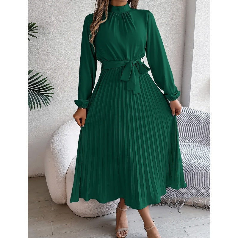 Midikleid für Damen mit hohem Bund, Plissee und Gürtel