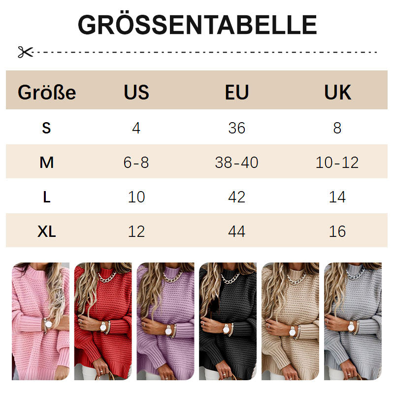 Unifarbener Strickpullover mit Seitenschlitzen und Rundhalsausschnitt