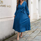 Langes plissiertes Wickelkleid mit Bindegürtel für Damen