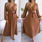 Langes plissiertes Wickelkleid mit Bindegürtel für Damen
