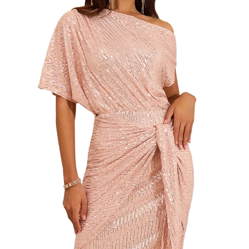 💃Letzter Tag des Schlussverkaufs – 50 % RABATT🎉Funkelndes Kleid mit Rüschen und einem Schulterteil
