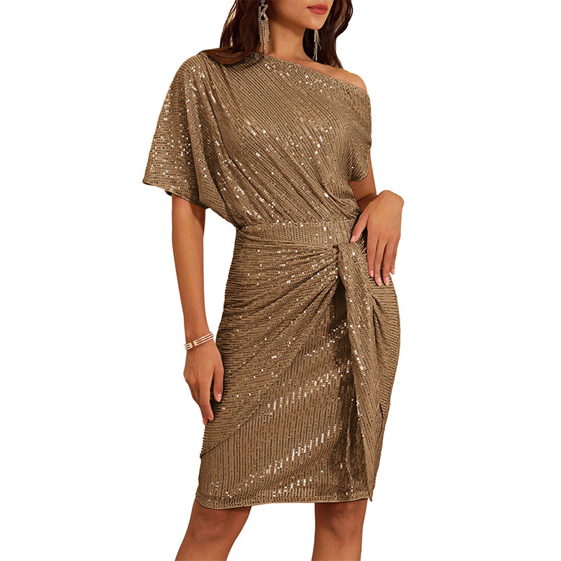 💃Letzter Tag des Schlussverkaufs – 50 % RABATT🎉Funkelndes Kleid mit Rüschen und einem Schulterteil
