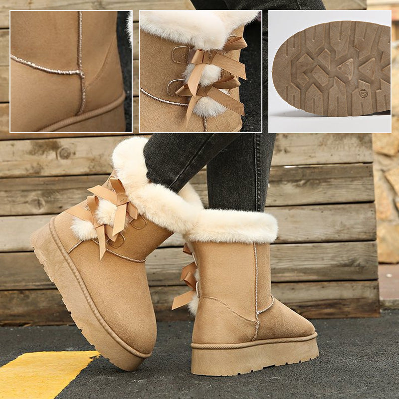 🎀Weihnachts-Specials🎁Klassische Plateau-Schneestiefel für Frauen mit Plüsch-Schleife