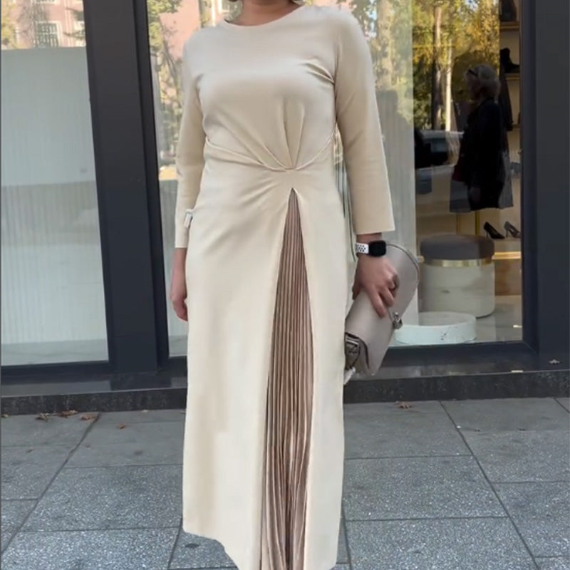 💌 Begrenzter Muttertagsverkauf, 49 % Rabatt🌈Langarmkleid mit Rundhalsausschnitt und gerüschtem Saum