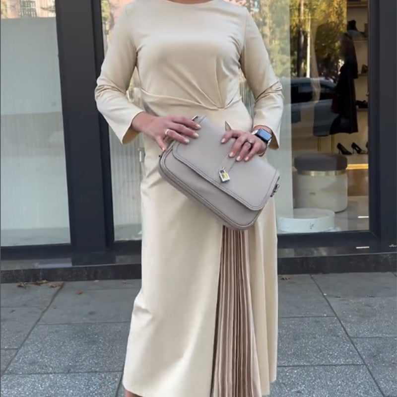 💌 Begrenzter Muttertagsverkauf, 49 % Rabatt🌈Langarmkleid mit Rundhalsausschnitt und gerüschtem Saum