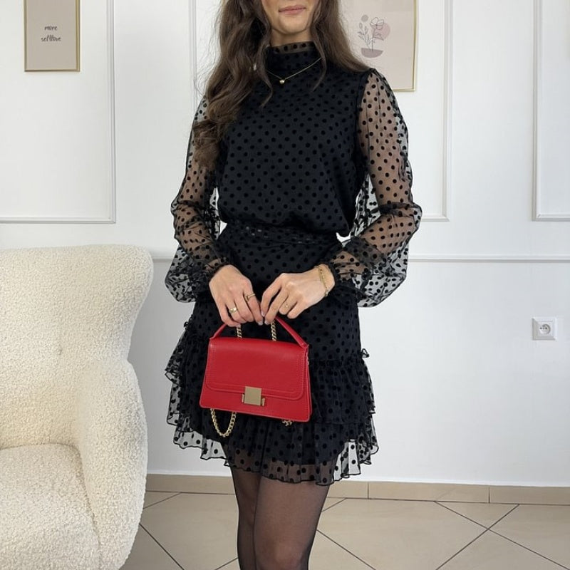 👗Gepunktetes Minikleid mit Bindegürtel