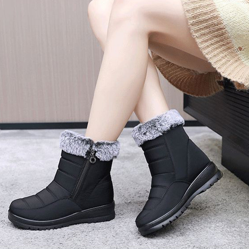 Wasserdichte Schneestiefel mit Kunstfell-Reißverschluss für Damen