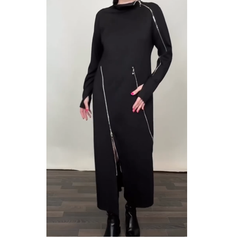 ✨Modisches einfarbiges Maxikleid für Damen mit drei Reißverschlüssen
