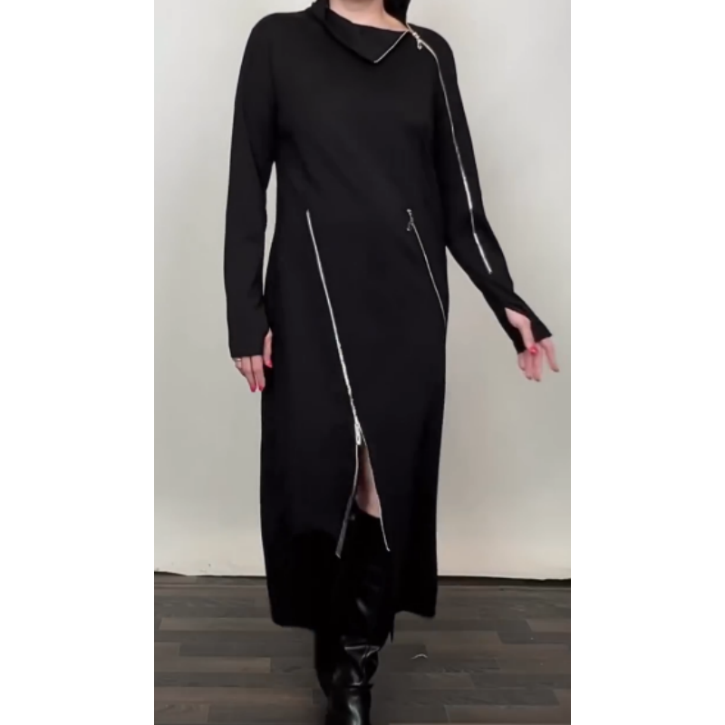 ✨Modisches einfarbiges Maxikleid für Damen mit drei Reißverschlüssen
