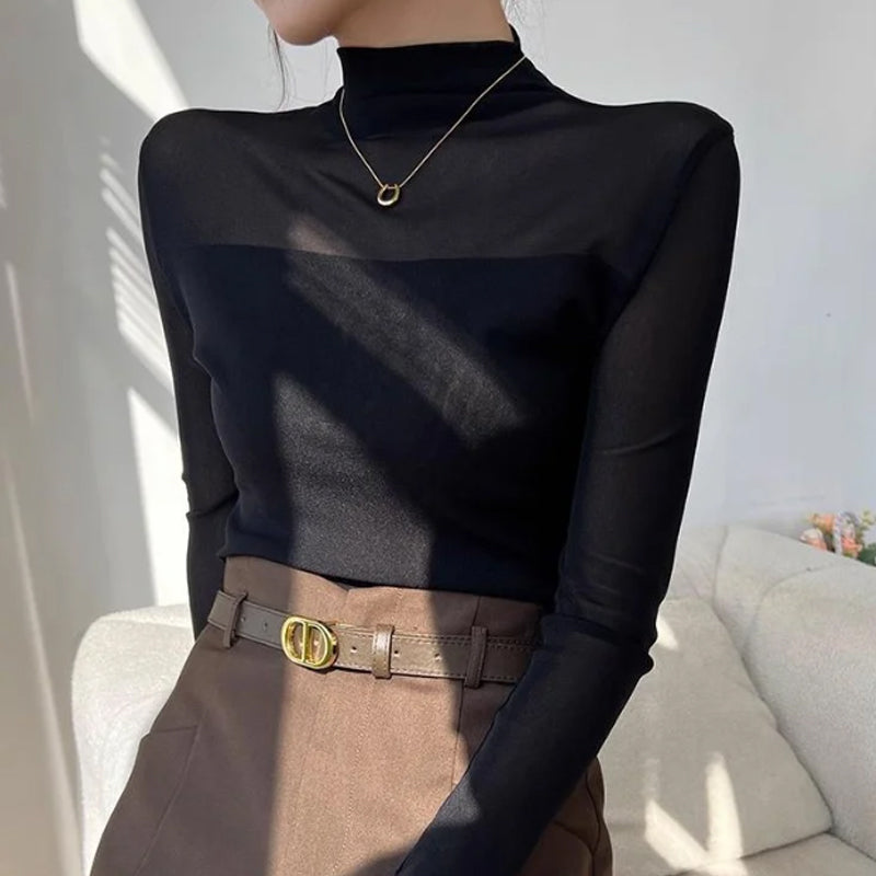 🔥Räumungsverkauf👚Mesh-Top mit Stehkragen für Damen