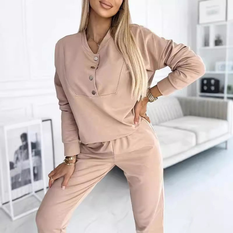 📢📢50%Rabatt!!!🎉✨Lässiges Set aus Oberteil mit Knopfleiste und Hose