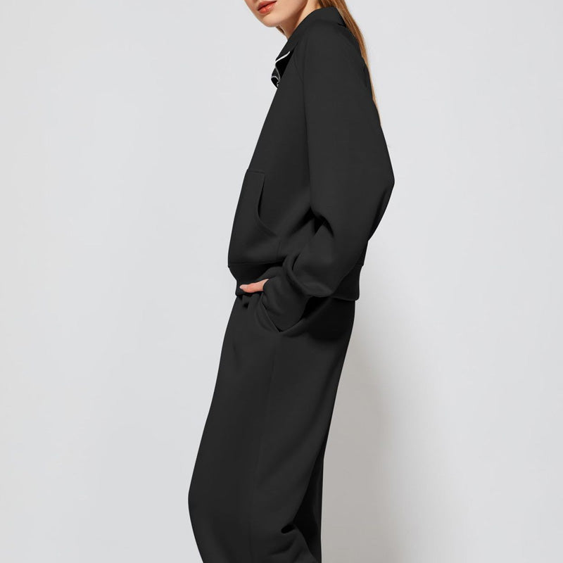 Set aus hochgeschlossenem Pullover mit Reißverschluss und Hose mit weitem Bein für Damen