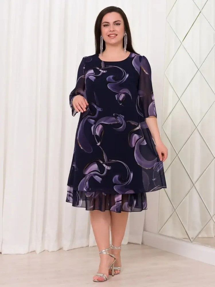 💕[M - 4XL]👗2025 Neue geraffte Ärmel Elegante gedruckte Chiffonkleider