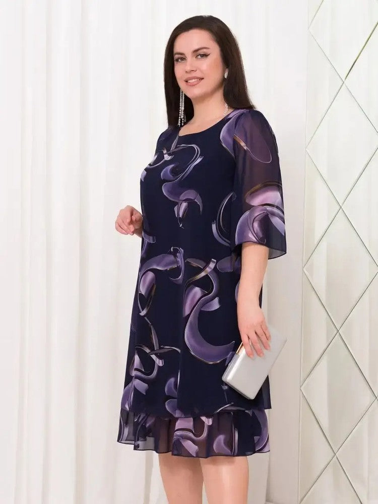 💕[M - 4XL]👗2025 Neue geraffte Ärmel Elegante gedruckte Chiffonkleider