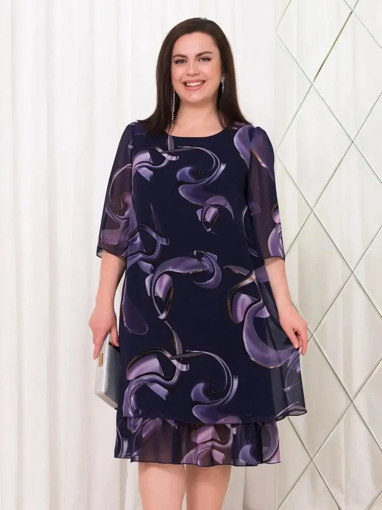 💕[M - 4XL]👗2025 Neue geraffte Ärmel Elegante gedruckte Chiffonkleider