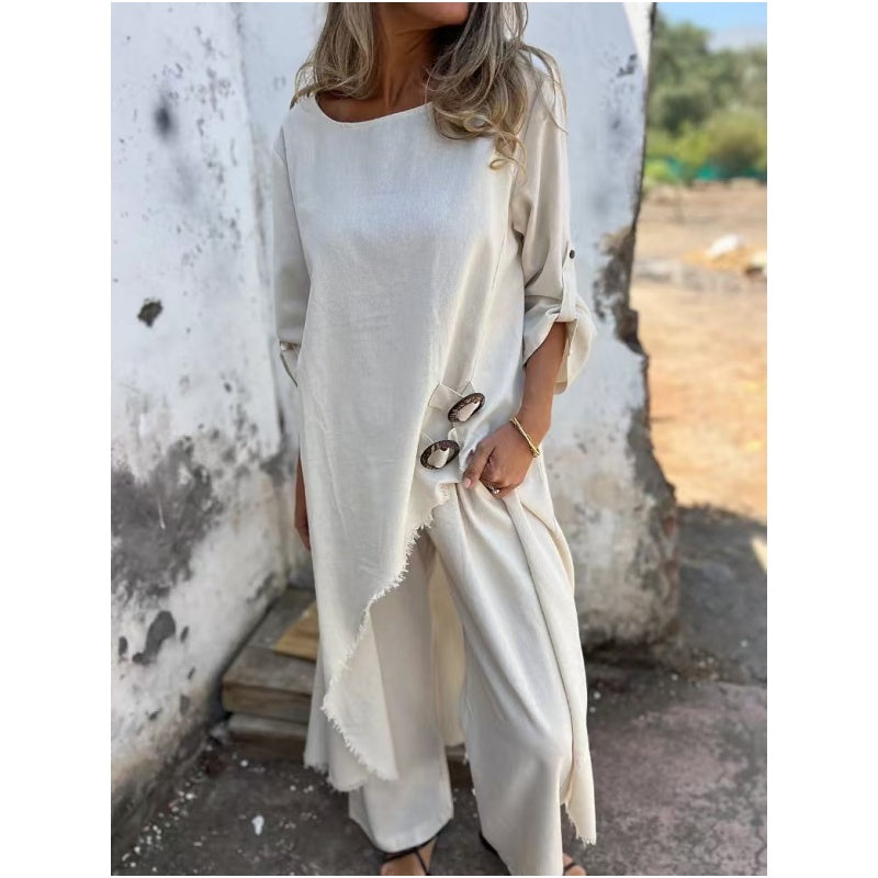 🌸New Arrival Hot Sale 🔥Eleganter Damenanzug aus Baumwollleinen (2-teiliges Set)