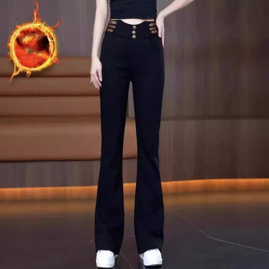 2025 Neues Design👖💖Damen Schlaghose mit hohem Bund und Plüschfutter
